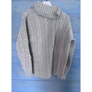Aran Crafts Merino Wool Sweater Medium Cable Knit Turtleneck Ireland Tan Funnel